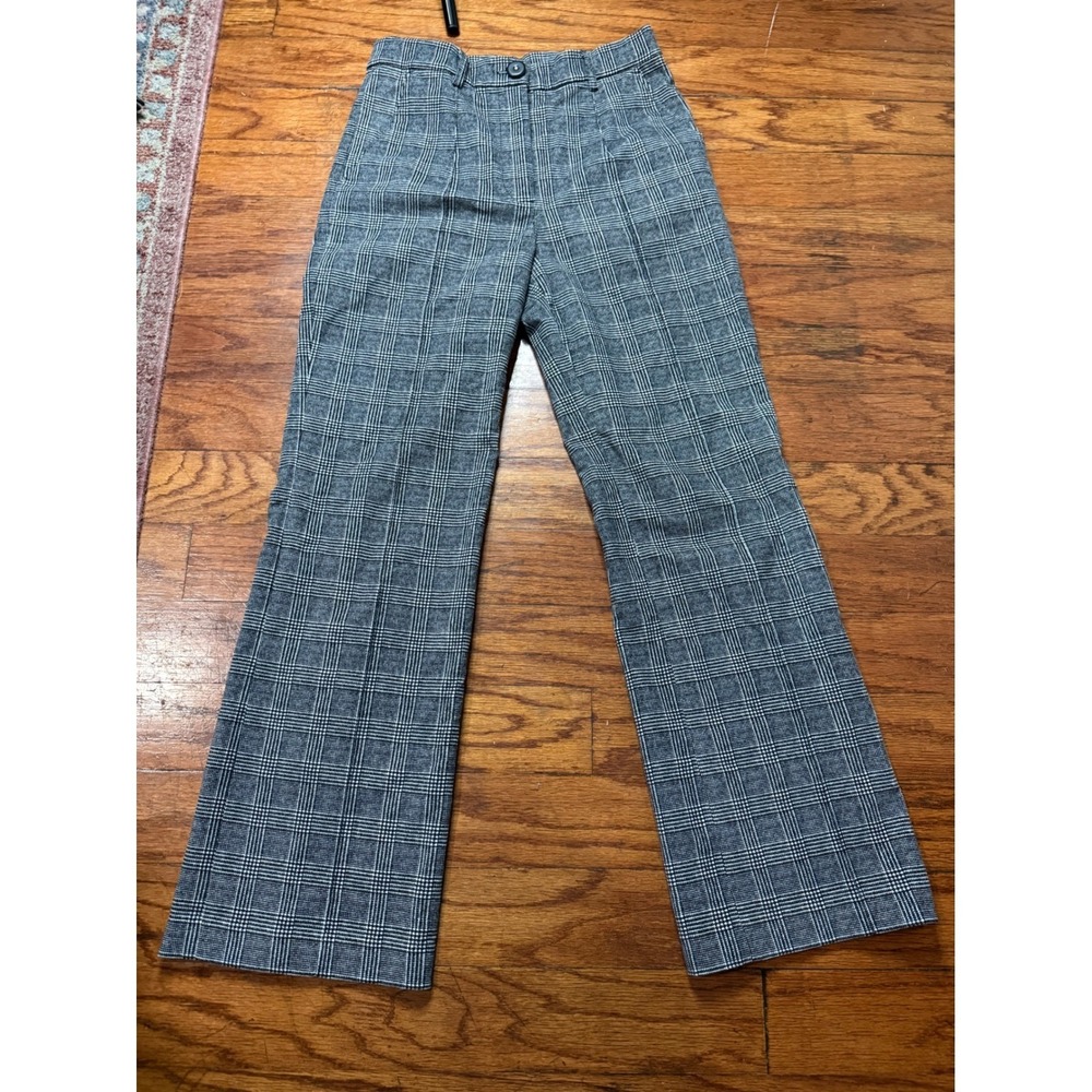 La Vie Rebecca Taylor Plaid High Waist Wide Leg Pants‎ Black White Size 25